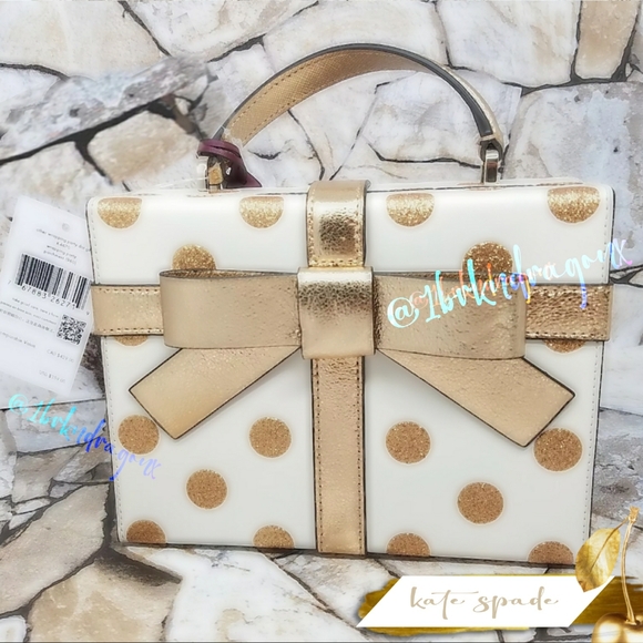 NWT Prom Gold Polka Dot Kate Spade Crossbody It's A Present Metallic HandBag - Picture 10 of 14